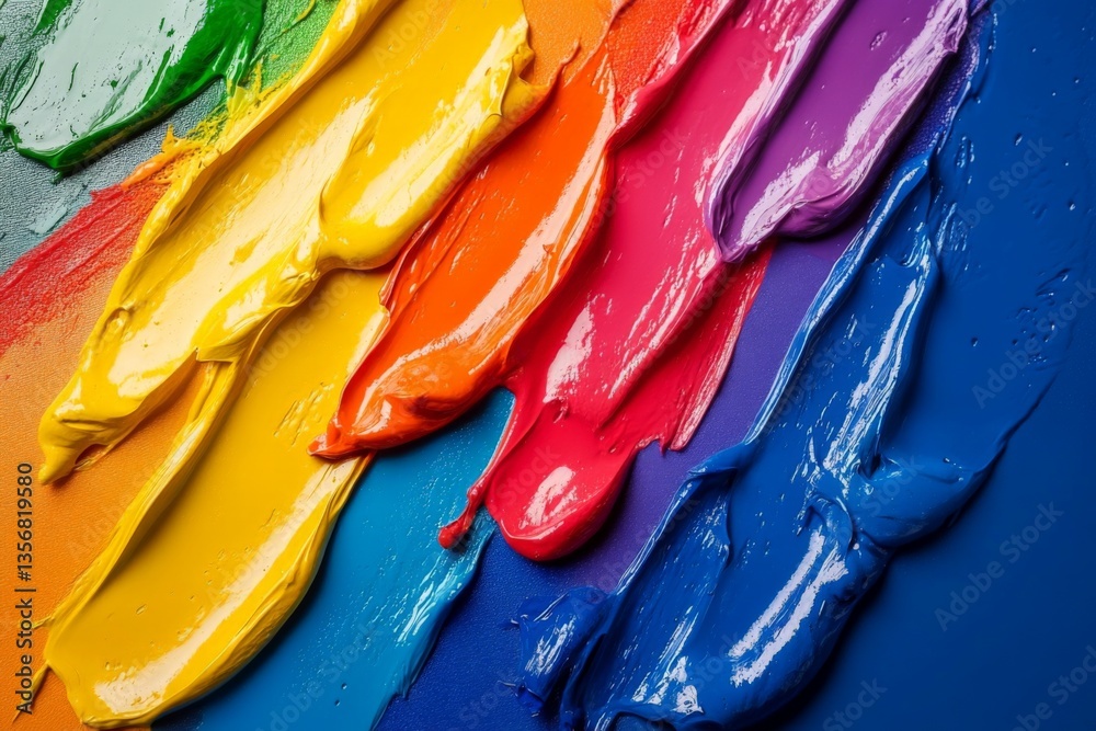 Aufkleber vivid color palette showcasing thick paint strokes across a canvas in an art studio