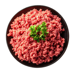 Minced meat pile top view isolated on transparent background