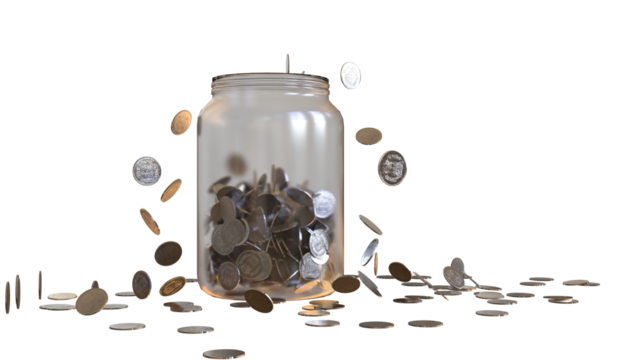 Glass Jar Overflowing with Coins - Wealth, Savings, and Financial Growth Concept PNG