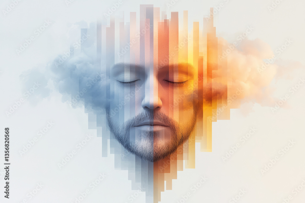 Poster a visual fusion of machine and mind abstract head shaped by intelligent geometry and vibrant