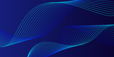 Abstract dark blue minimal vector background. Long banner business template with dynamic wavy gradient line