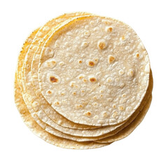Dry round wheat tortillas top view isolated on transparent background