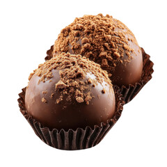 Chocolate truffle covered cocoa isolated on transparent background