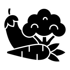 Vegetables Icon. Carrot and Broccoli Symbol. Illustration for Healthy Food and Plant-based Diet Concept.