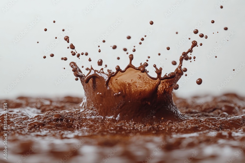 Aufkleber Chocolate splash captured in dynamic motion above a smooth surface in a creative setting