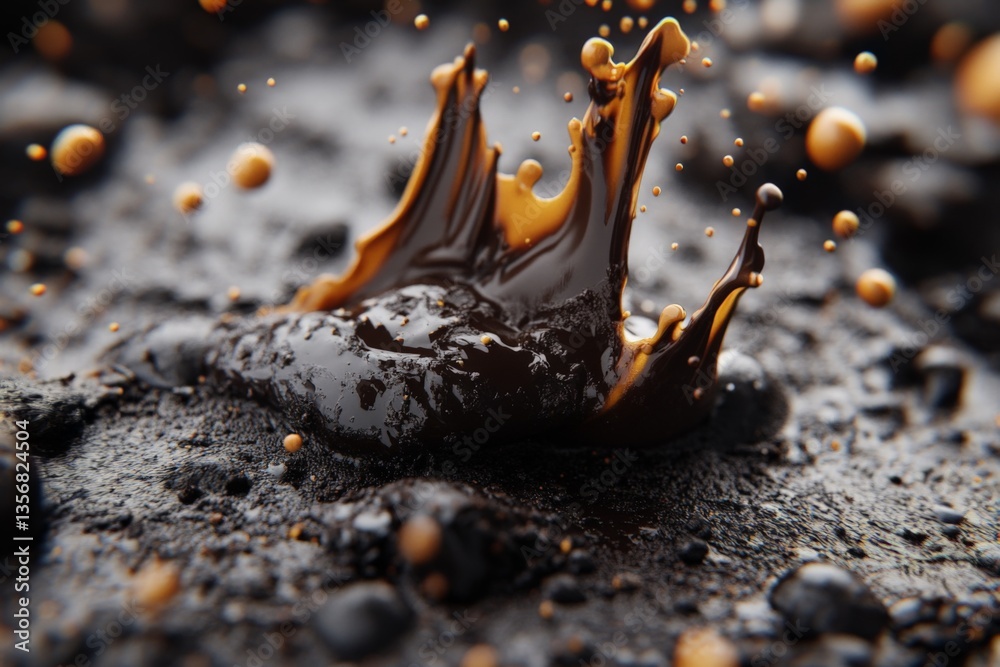 Aufkleber Dark liquid splashes strikingly against a textured surface creating captivating dynamic patterns in the light