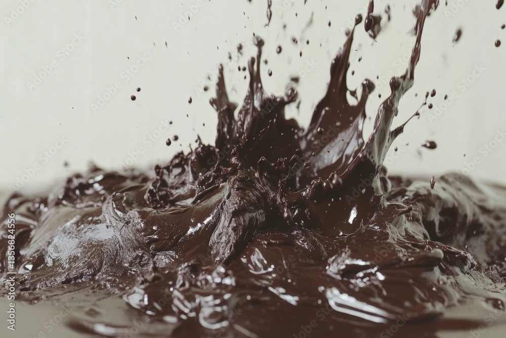 Aufkleber Chocolate splashes create dynamic patterns in a kitchen setting during a culinary demonstration