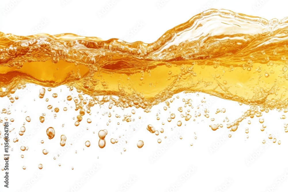 Aufkleber Bubbles and waves of amber liquid creating an artistic splash in bright light during a sunny day