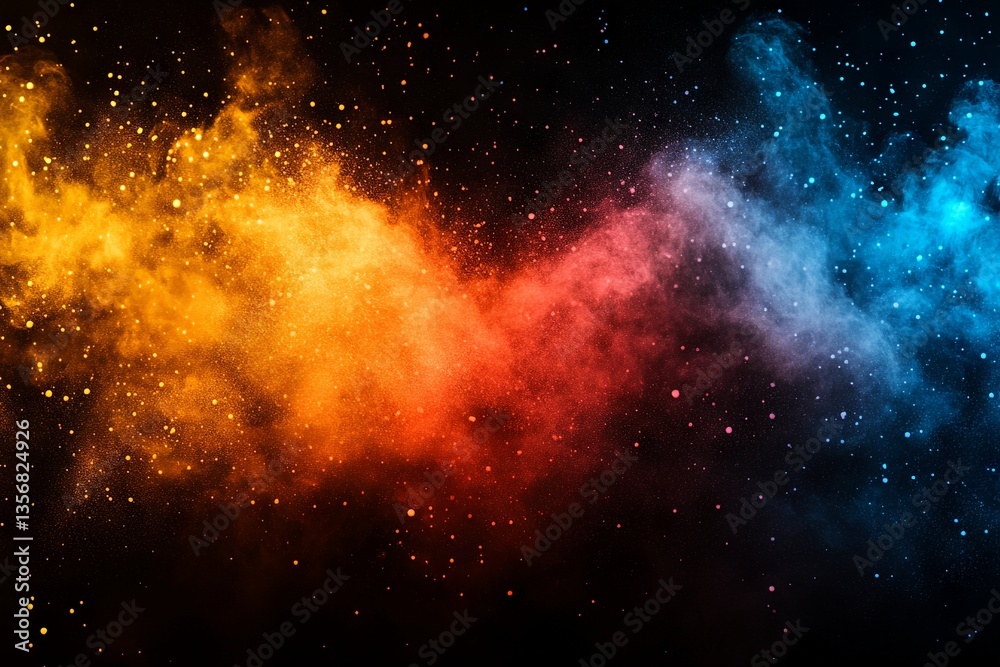Aufkleber colorful explosion of dust and particles creating a vibrant cosmic atmosphere against a dark backgro
