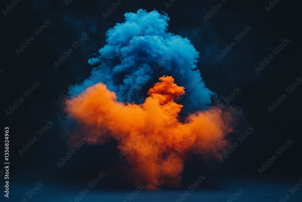 Poster Colorful smoke explosion creates an artistic visual display in a darkened setting during a creative event