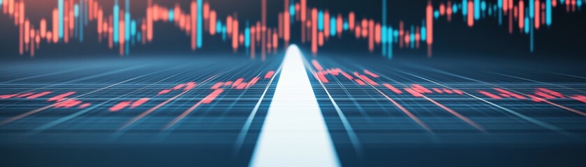 A digital representation of a data chart, featuring fluctuating lines and colorful bars, symbolizing trends and analytics in a technological environment.