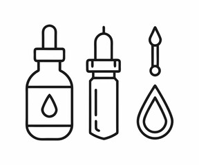 Simple Line Art Illustration of Cannabis Oil Dropper and Bottle