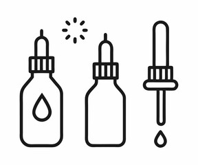 Simple Line Art Illustration of Cannabis Oil Dropper and Bottle