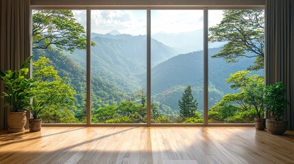 Relaxing nature views from a modern home interior in a lush green environment