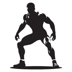 Fearless Wrestler silhouette, staring down an opponent before the match - Wrestler illustration - Minimalist Wrestler vector - Unshakable confidence

