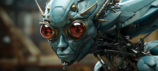 Fototapeta premium Epic War Wild Mantis giant Robot with an armoured Diamond crystal, ai generative