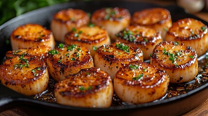 Pan-seared scallops in cast iron skillet (1)