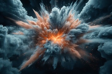 Fototapeta premium Dramatic explosion with vivid colors and swirling smoke at nighttime capturing a powerful moment of energy and chaos
