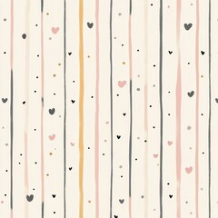 Delicate baby pattern featuring hand-drawn stripes and tiny hearts in soft neutral colors for warm nursery decor Generative AI