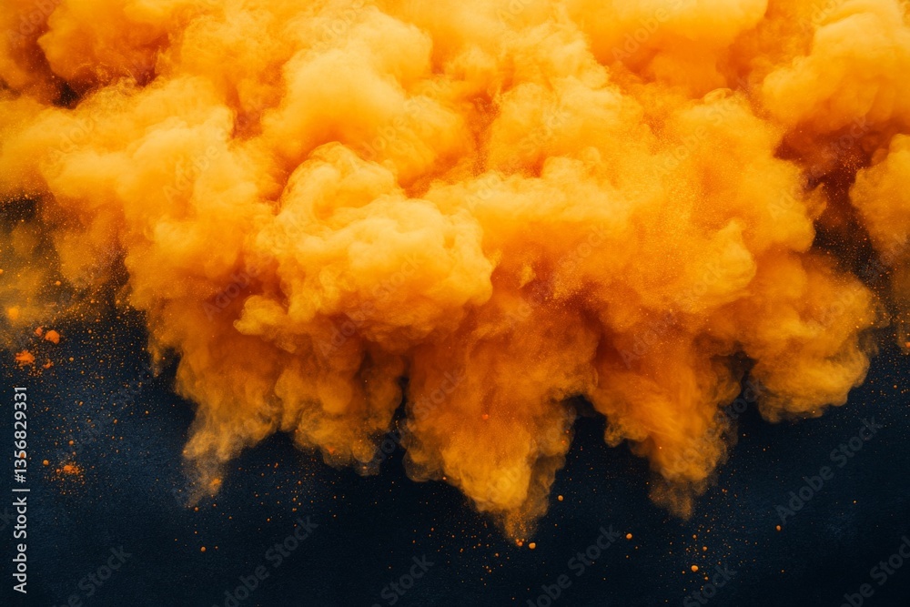 Poster vibrant orange smoke billowing against a dark background creates a striking visual effect during an 