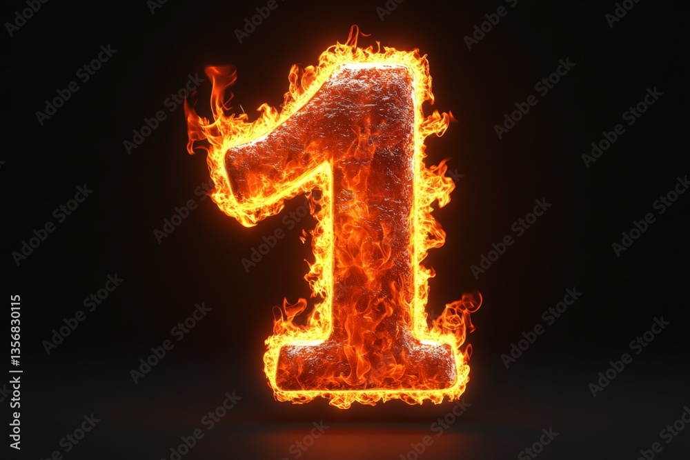 Poster fiery number one glowing brightly against a dark background showcasing vibrant flames and a bold des