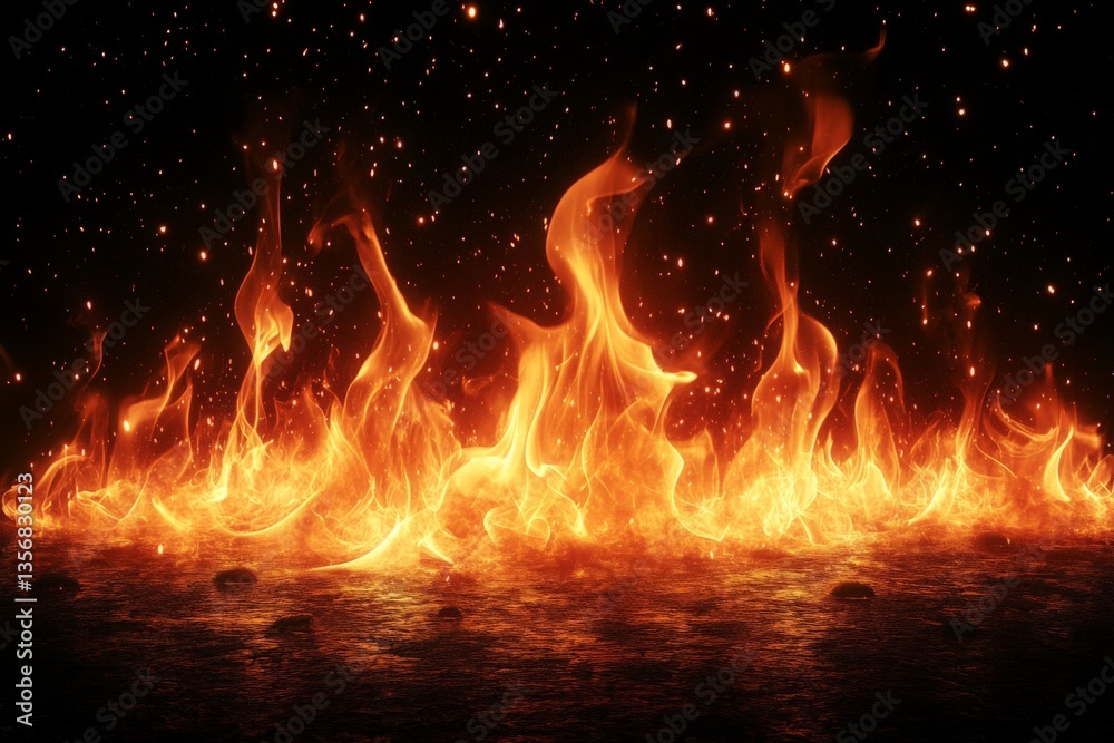 Fototapete flames dancing vividly against a dark background creating a mesmerizing display of fire and sparks