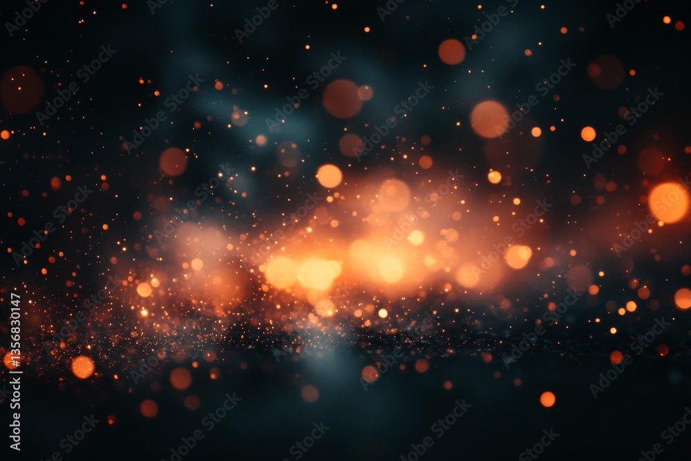 Poster Colorful sparks and glowing particles creating a dynamic visual effect in a dark environment during nighttime