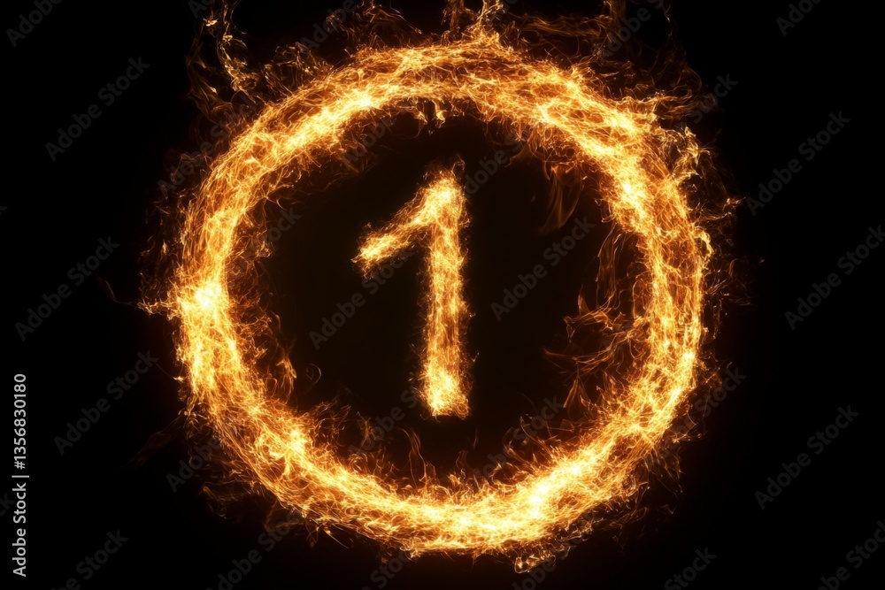 Leinwandbilder bright flames form a glowing number one in a dark background, creating a striking visual effect for 