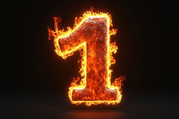 Fiery number one glowing brightly against a dark background showcasing vibrant flames and a bold design