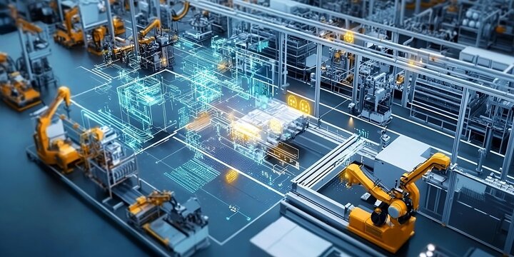 industry 4.0, Factory Industrial Engineer working with automation robot arms machine in intelligent factory, Generative AI Art Illustration