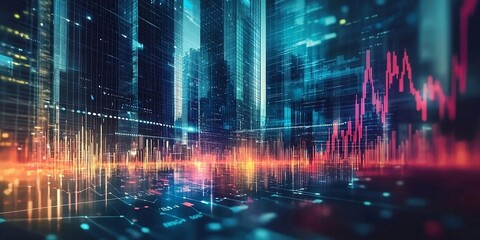 Fototapeta premium Abstract business background with buildings and coins. Business and finance. AI generative