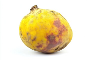 Close-up of a vibrant yellow mango fruit with patches of red.