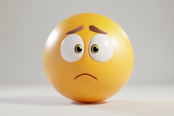 A sad yellow emoji with large eyes and furrowed brows against a plain background, expressing emotion