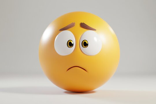 Naklejki A sad yellow emoji with large eyes and furrowed brows against a plain background, expressing emotion