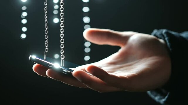 Reaching for a phone while trapped by digital addiction in dark space