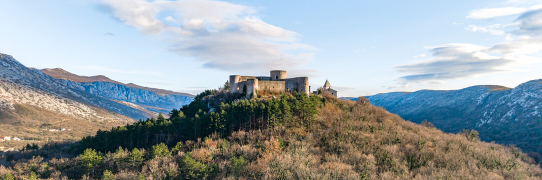 Aerial panorama of the Drivenik Castle, Croatia