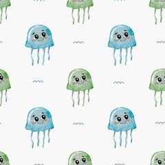 Colorful jellyfish pattern for textile design, wrapping paper, and wallpapers
