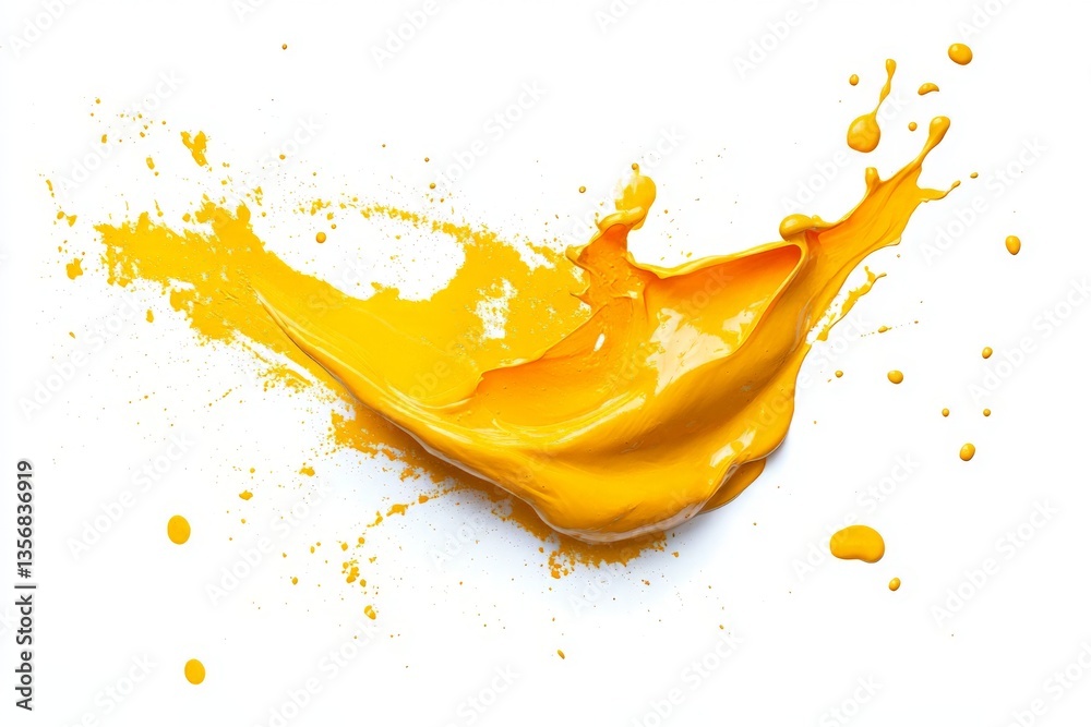 Poster bright yellow paint splash creating an energetic and vibrant effect on a clean white background