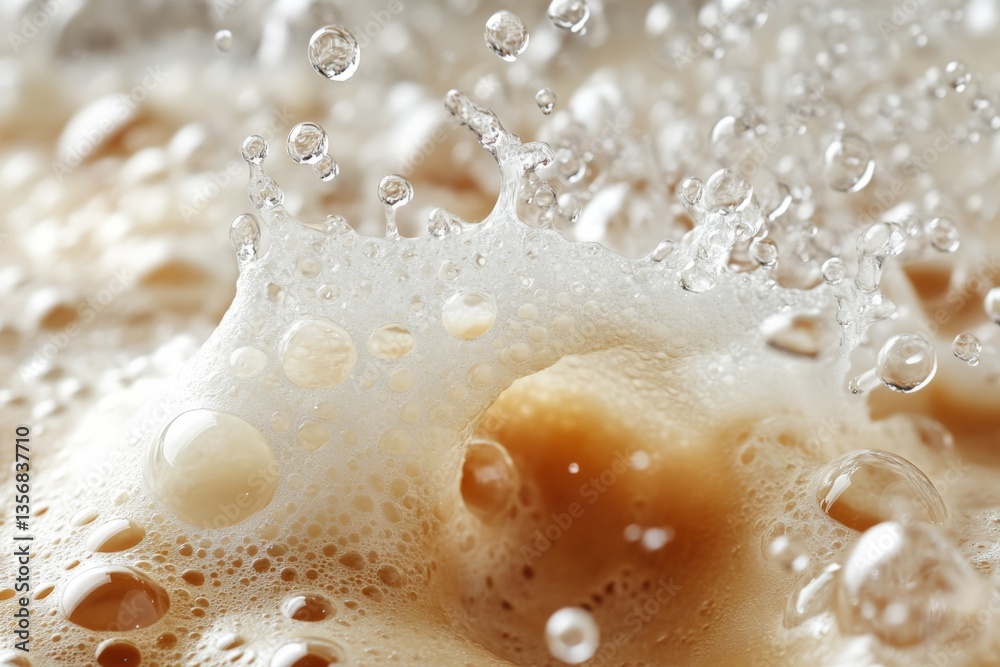 Poster close-up of frothy beverage splashing with bubbles at a summer gathering
