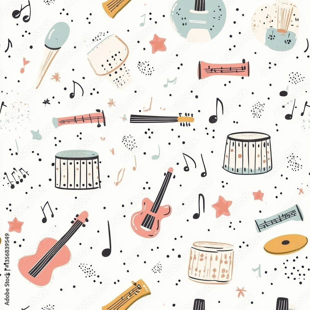 Aufkleber charming seamless baby pattern featuring cute musical instruments in soft pastel tones and playful h
