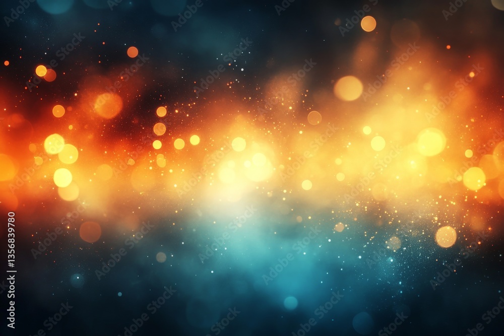 Poster colorful bokeh light effect with warm orange and cool blue tones creating a festive atmosphere
