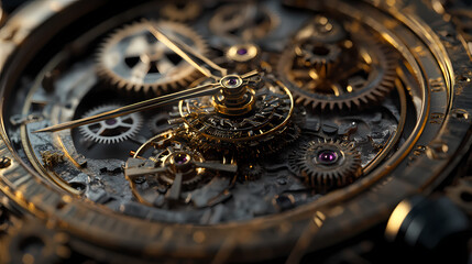 Timeless Precision: Intricate gears and mechanisms of a luxury watch, showcasing the artistry and complexity of timekeeping.