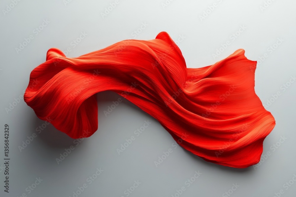 Poster flowing red fabric drapes elegantly on a neutral background showcasing rich texture and movement
