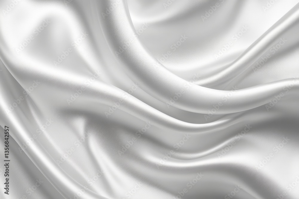 Poster Smooth white satin fabric draped elegantly, showcasing soft folds and shimmering texture in a well-lit setting