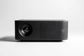 Obraz premium Sleek black projector on a light background.