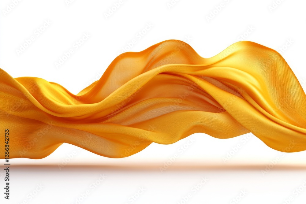 Aufkleber flowing yellow fabric creates beautiful waves against a white background in a bright and artistic se
