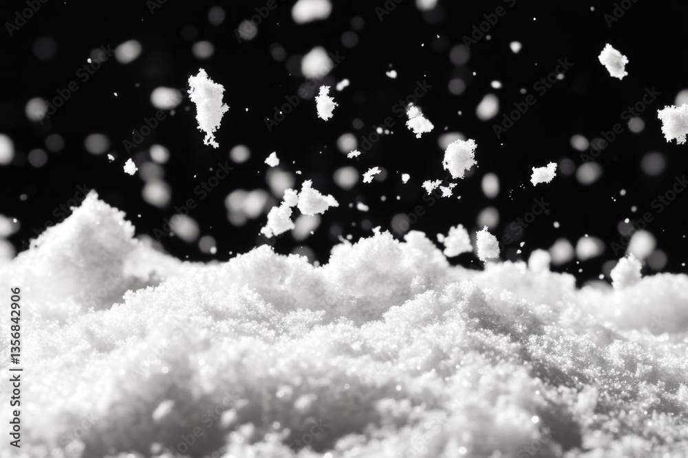 Poster Snowflakes swirl and settle on a dark background creating a winter wonderland atmosphere during a cold evening