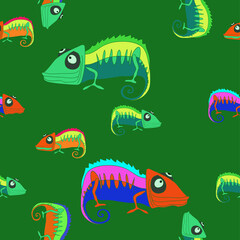 Seamless doodle colored hameleons. Hand drawn.