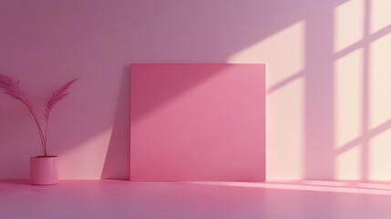 Pastel Pink Room Interior Mockup with Plant and Shadows