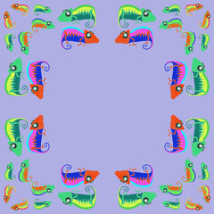Decorative  colored hameleons. Hand drawn.